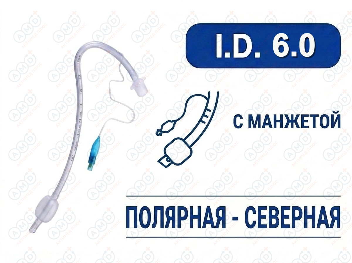 Эндотрахеальная трубка, назальная, с манжетой, I.D. 6.0 мм, PM070220007F Эндотрахеальная трубка, назальная, с манжетой, I.D. 6.0 мм, PM070220007F